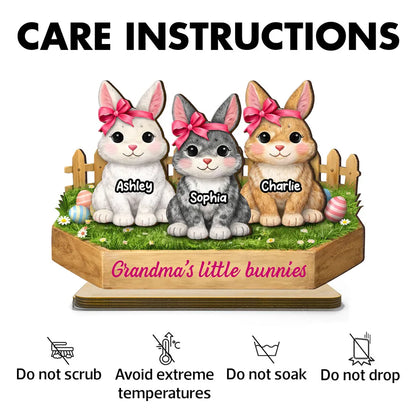 Personalized 2-Layer Wooden Plaque with Cute Bunnies and Grandma's Little Bunnies Message, Sweet Easter Gift for Grandma