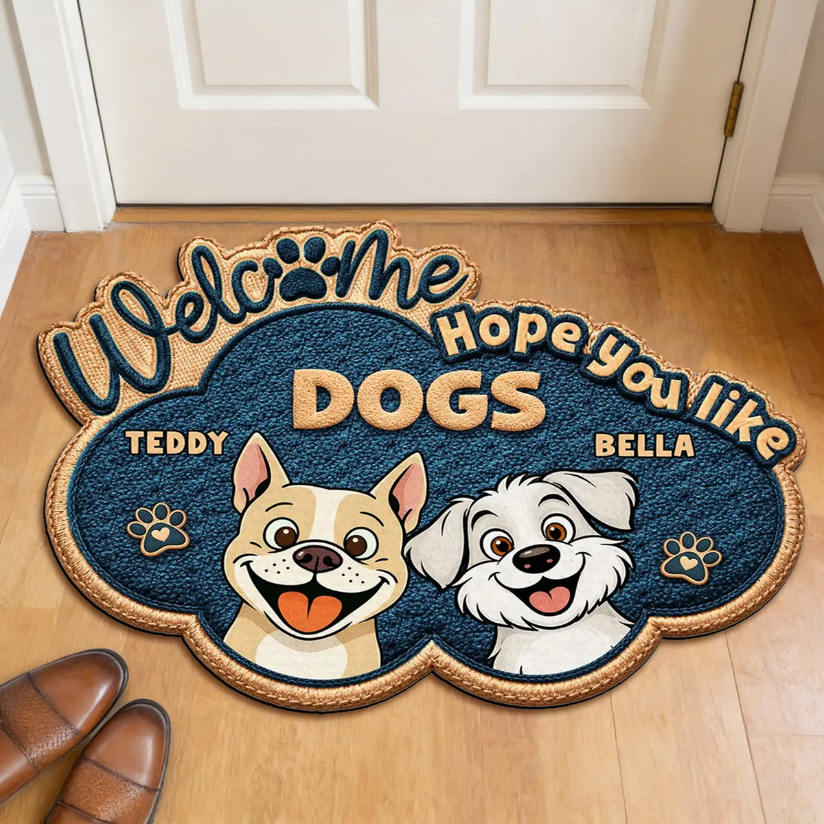 Hope You Like Dogs Personalized Shaped Doormat, Fun Entryway Welcome Gift for Pet Owners