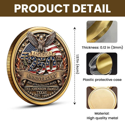 America 250th Anniversary Personalized Alloy Keepsake Coin, Patriotic Eagle & Flag Design, Unique Family Gift