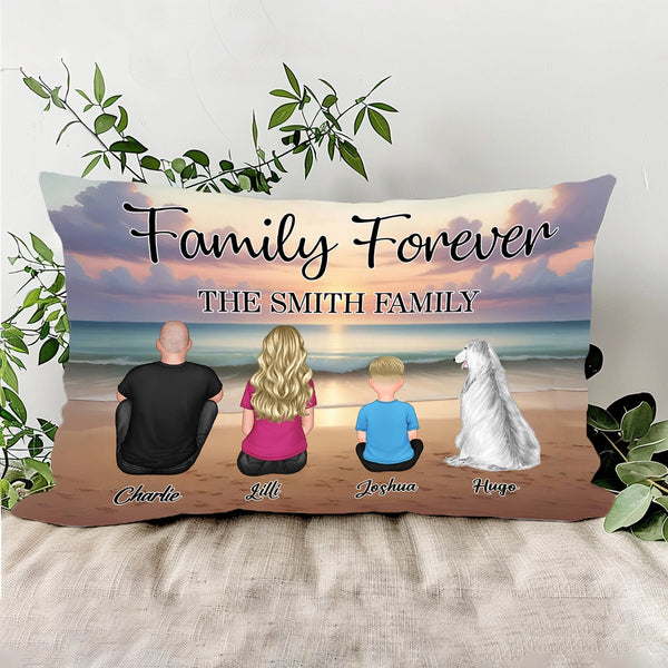 Family Forever Beach Design - Personalized Pillow, Cotton Tote Bag, Wooden Carhanger, LED Plaque, Keychain, Poster and Wallet Card, Unique Gift