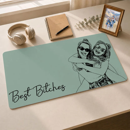 Leather Desk Mat, Personalized Friendship Quote Design with Hugging Friends, Creative Gift for Workspaces