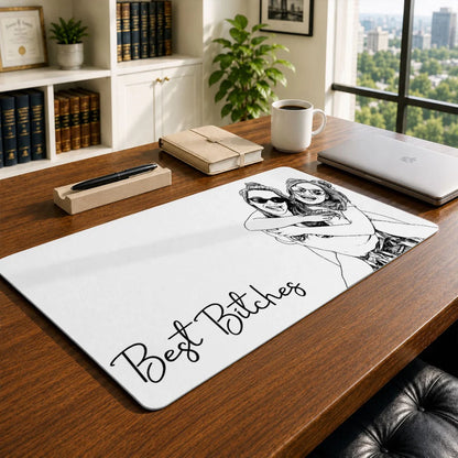 Leather Desk Mat, Personalized Friendship Quote Design with Hugging Friends, Creative Gift for Workspaces