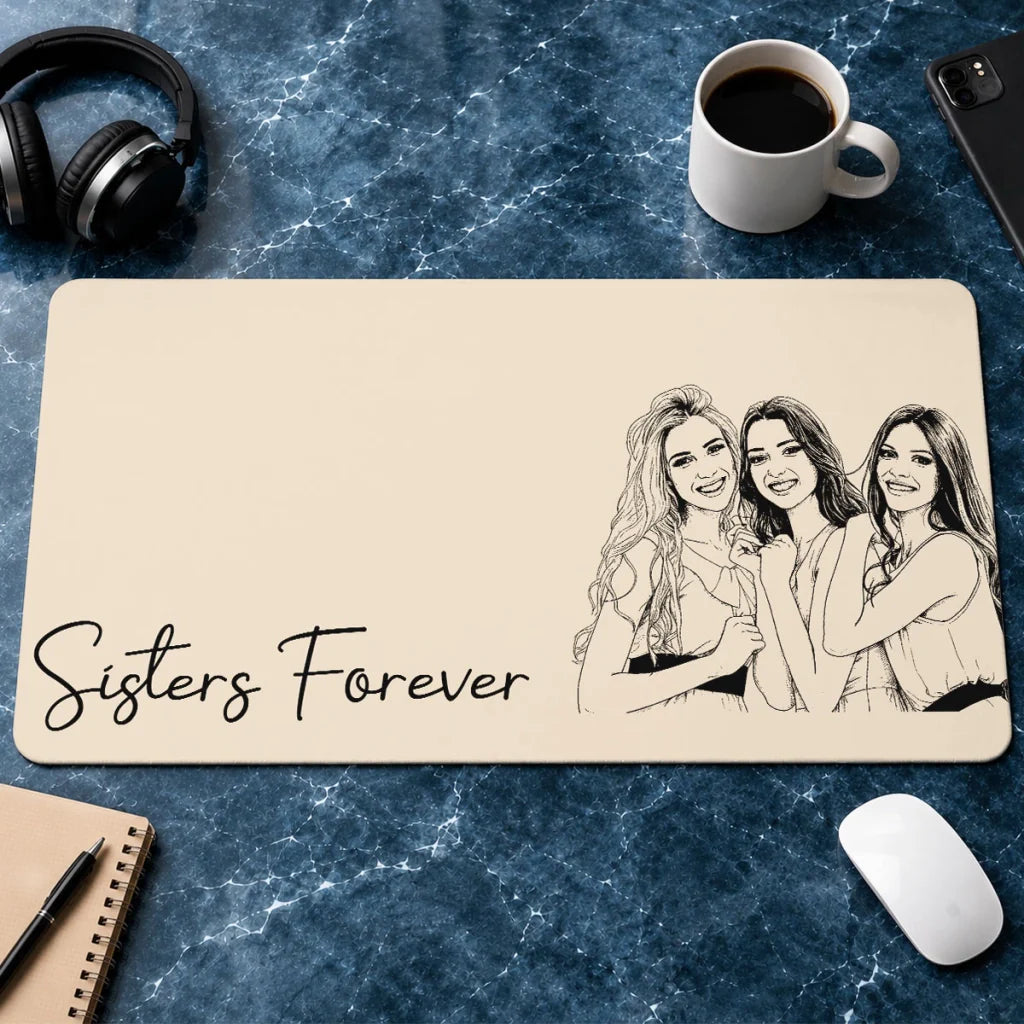 Leather Desk Mat, Personalized Friendship Quote Design with Hugging Friends, Creative Gift for Workspaces