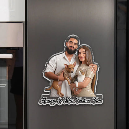 Custom Acrylic Magnet for a House Full of Love, Sitting Family & Pet Keepsake, Creative Gift for Families