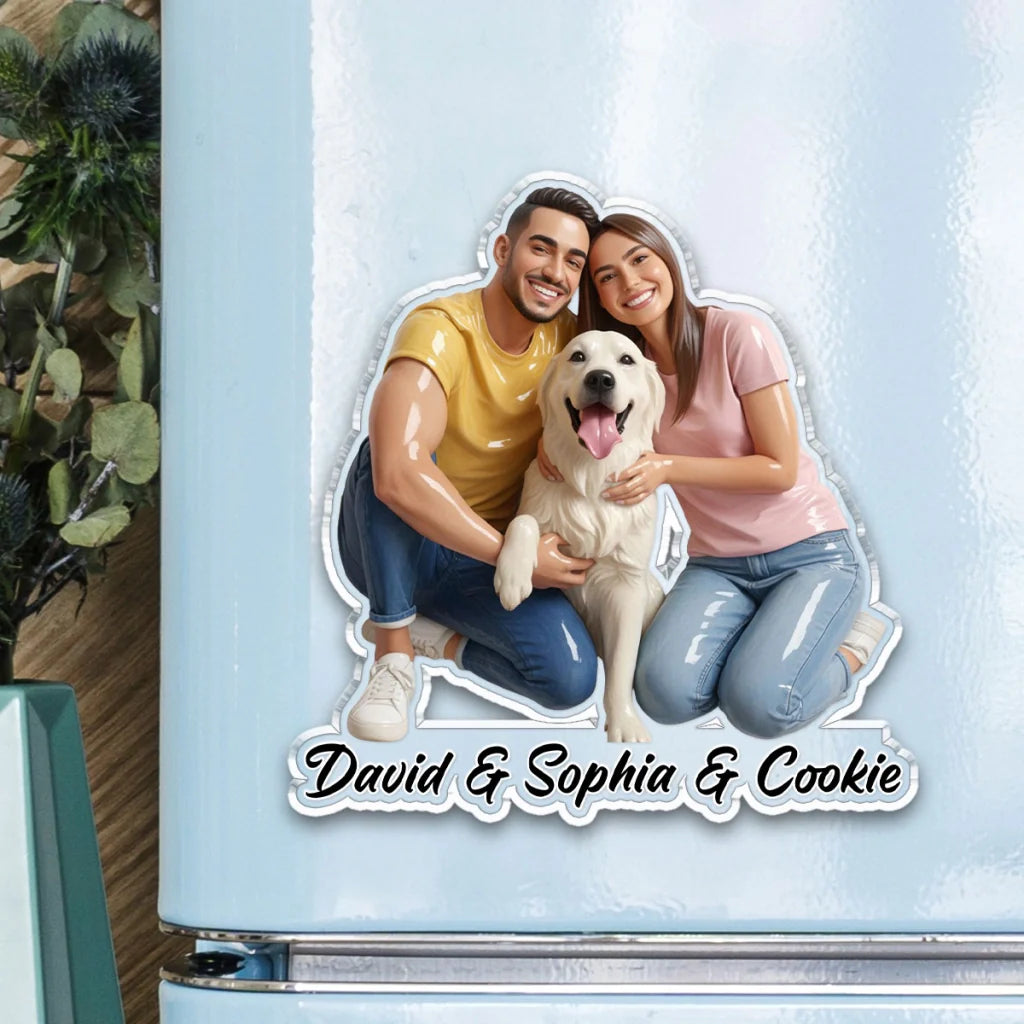 Custom Acrylic Magnet for a House Full of Love, Sitting Family & Pet Keepsake, Creative Gift for Families