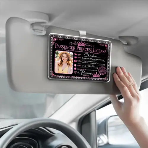 Personalized Passenger Princess Acrylic Car Visor Clip, Pink License Style, Unique Gift for Her