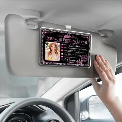 Personalized Passenger Princess Acrylic Car Visor Clip, Pink License Style, Unique Gift for Her