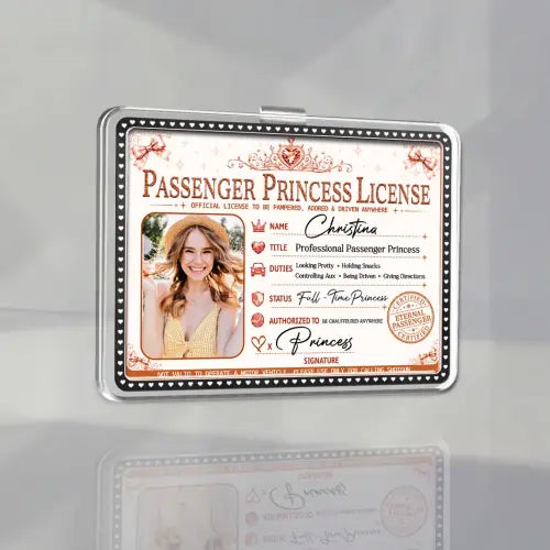 Personalized Passenger Princess Acrylic Car Visor Clip, Pink License Style, Unique Gift for Her