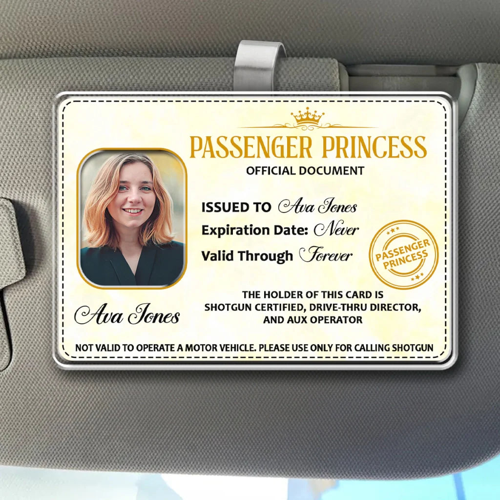 Pink Document Style Passenger Princess 2-Layer Acrylic Car Visor Clip, Creative Gift for Wife & Friend