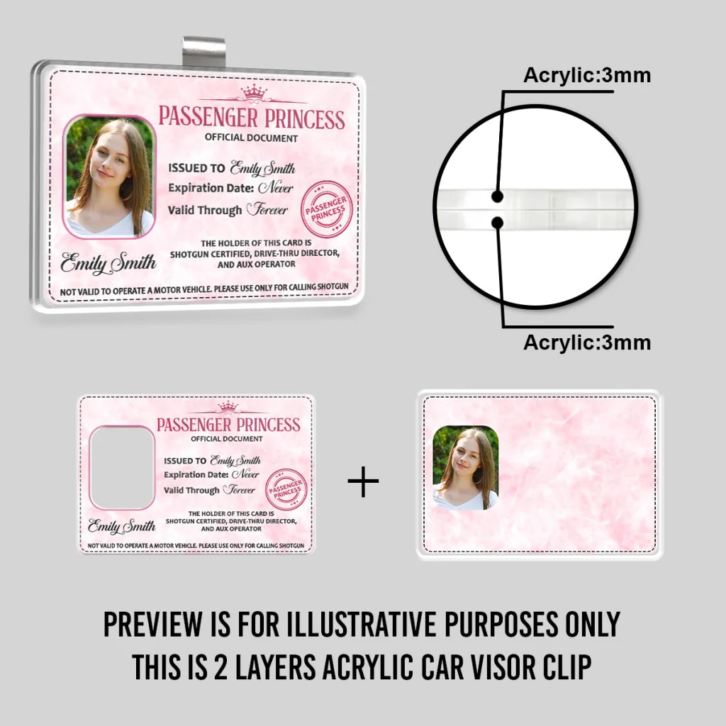Pink Document Style Passenger Princess 2-Layer Acrylic Car Visor Clip, Creative Gift for Wife & Friend
