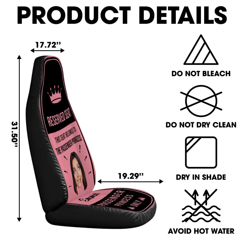 Custom Car Seat Cover, Pink Reserved Seat Artwork, Unique Creative Gift for Her