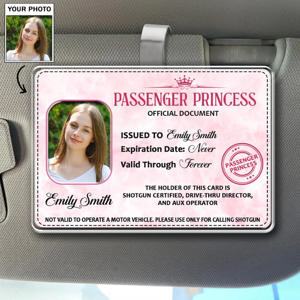 Pink Document Style Passenger Princess 2-Layer Acrylic Car Visor Clip, Creative Gift for Wife & Friend