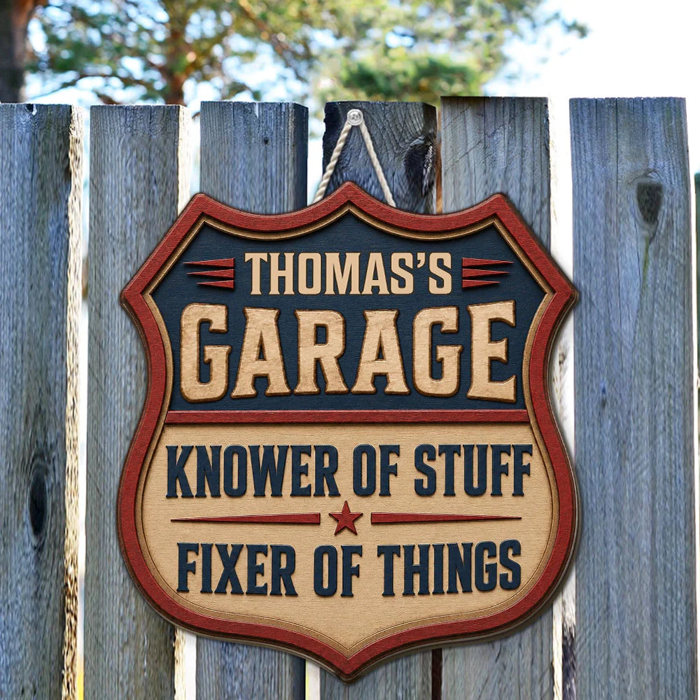 Personalized Wooden Sign for Garage, Knower of Stuff Fixer of Things, Unique Gift for Dad