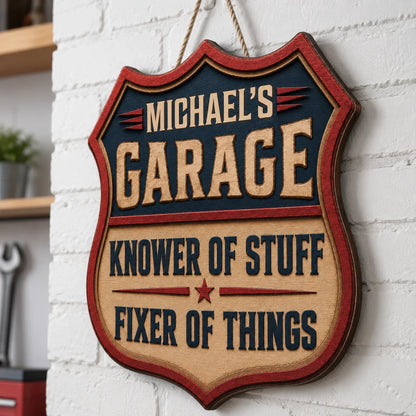 Personalized Wooden Sign for Garage, Knower of Stuff Fixer of Things, Unique Gift for Dad