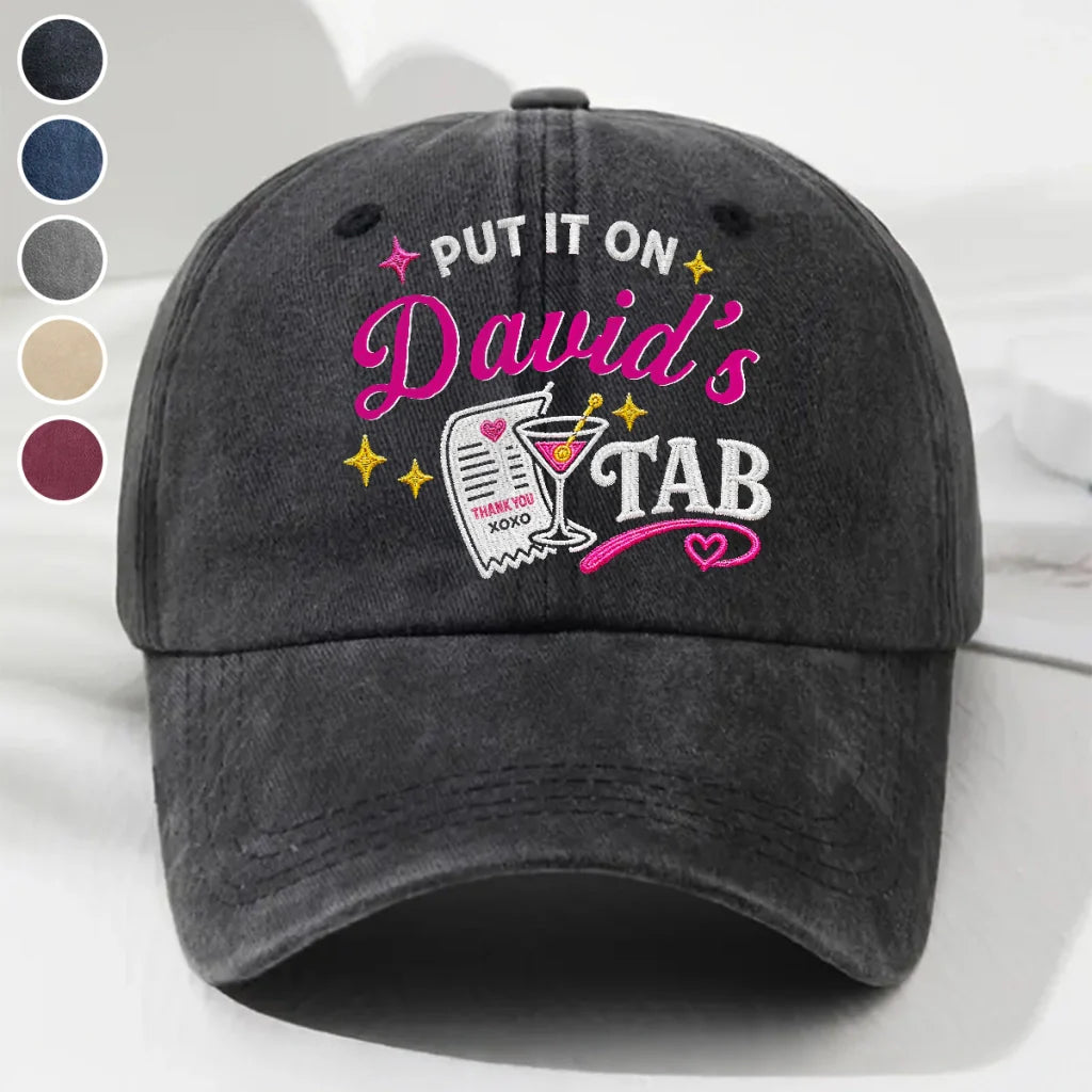 Personalized Washed Denim Baseball Cap, Cocktail Tab Graphic, Unique Gift for Partner