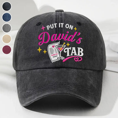 Personalized Washed Denim Baseball Cap, Cocktail Tab Graphic, Unique Gift for Partner
