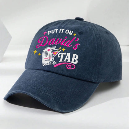 Personalized Washed Denim Baseball Cap, Cocktail Tab Graphic, Unique Gift for Partner