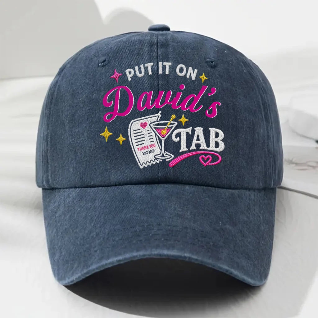 Personalized Washed Denim Baseball Cap, Cocktail Tab Graphic, Unique Gift for Partner