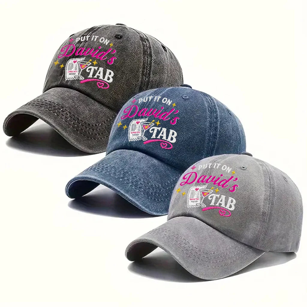 Personalized Washed Denim Baseball Cap, Cocktail Tab Graphic, Unique Gift for Partner