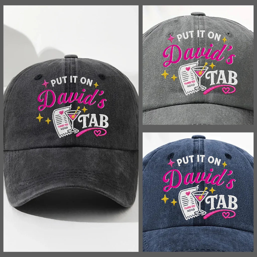 Personalized Washed Denim Baseball Cap, Cocktail Tab Graphic, Unique Gift for Partner