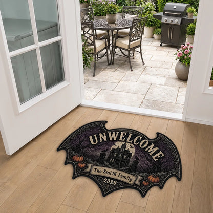 Personalized Bat Doormat, Gothic Haunted House Design for Halloween Entryway, Unique Gift for Families
