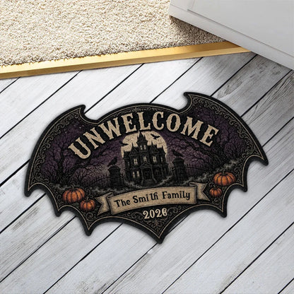 Personalized Bat Doormat, Gothic Haunted House Design for Halloween Entryway, Unique Gift for Families