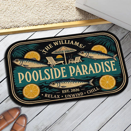 Personalized Standard Doormat, Poolside Fish & Citrus Art for Homeowners, Unique Creative Gift