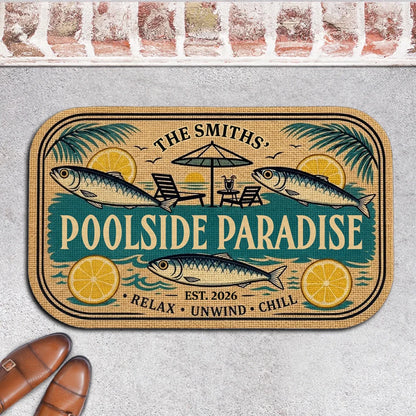 Personalized Standard Doormat, Poolside Fish & Citrus Art for Homeowners, Unique Creative Gift