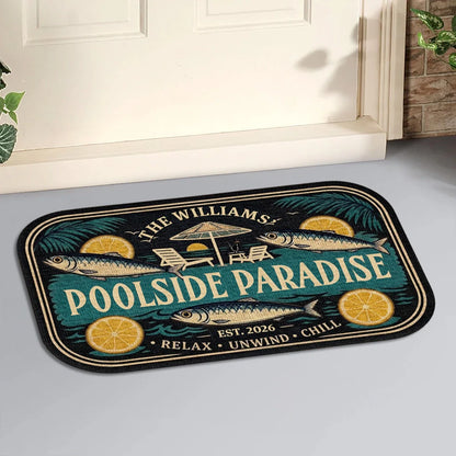 Personalized Standard Doormat, Poolside Fish & Citrus Art for Homeowners, Unique Creative Gift