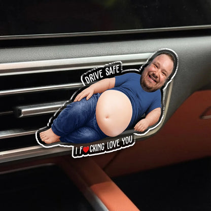 Personalized Car Vent Clip with Reclining Dad and Funny Belly Design, Unique Gift for Everyday Drives