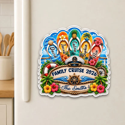 Personalized Acrylic Magnet, Family Cruise Beach Flip Flop Design, Unique Gift for Family Travel Memories