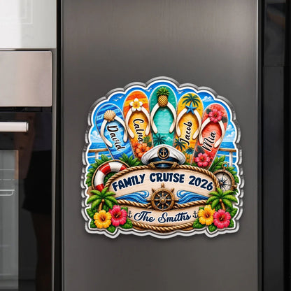Personalized Acrylic Magnet, Family Cruise Beach Flip Flop Design, Unique Gift for Family Travel Memories