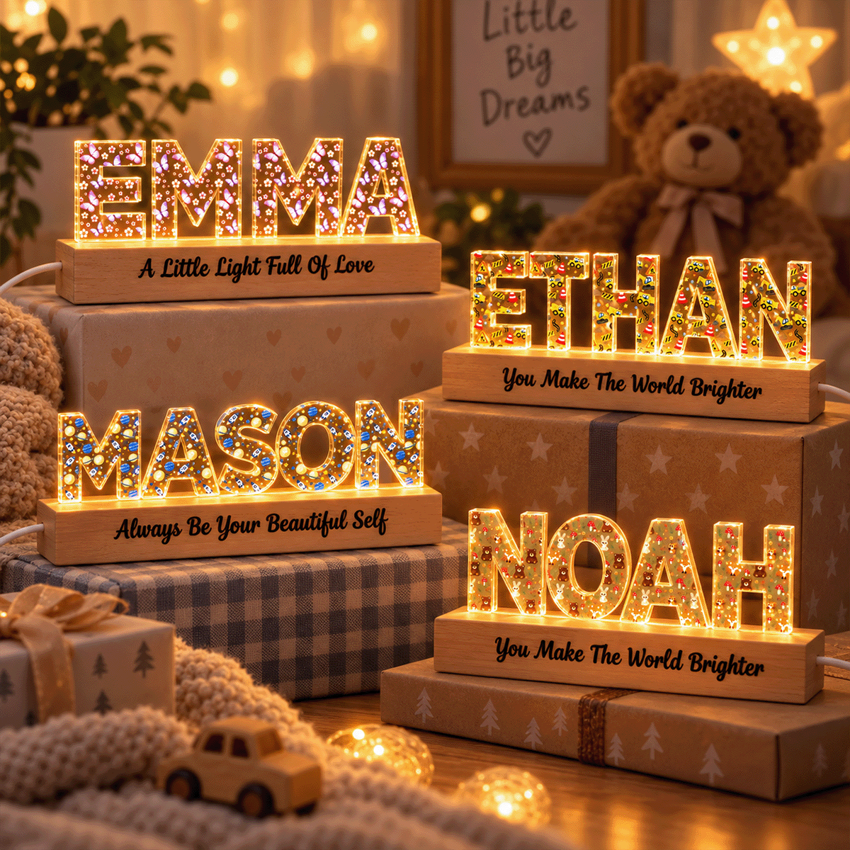 Personalized Block LED Light Plaque, Warm Glow for a Cozy Bedroom, Unique Gift for Kids and Family