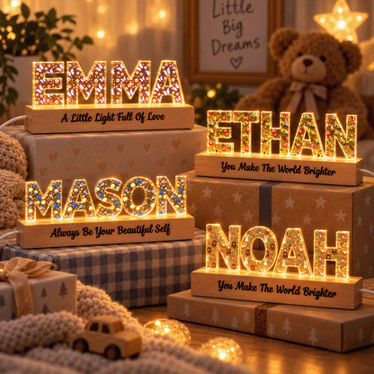 Personalized Block LED Light Plaque, Warm Glow for a Cozy Bedroom, Unique Gift for Kids and Family