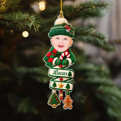 Personalized Acrylic Ornament, Knit Style Child Christmas Tree Decor, Unique Gift for Kids