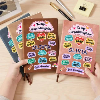Personalized Leather Journal with Colorful Affirmations, Unique Gift for Granddaughter