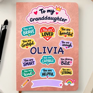 Personalized Leather Journal with Colorful Affirmations, Unique Gift for Granddaughter