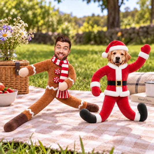Personalized Photo Squishy Plush Doll, Loved Ones Lounging by a Christmas Tree, Unique Family Gift