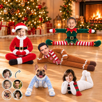 Personalized Photo Squishy Plush Doll, Loved Ones Lounging by a Christmas Tree, Unique Family Gift
