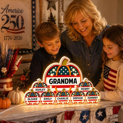 Patriotic Pumpkin Acrylic Light Box, Personalized Family Keepsake, Creative Fall Gift for Grandma