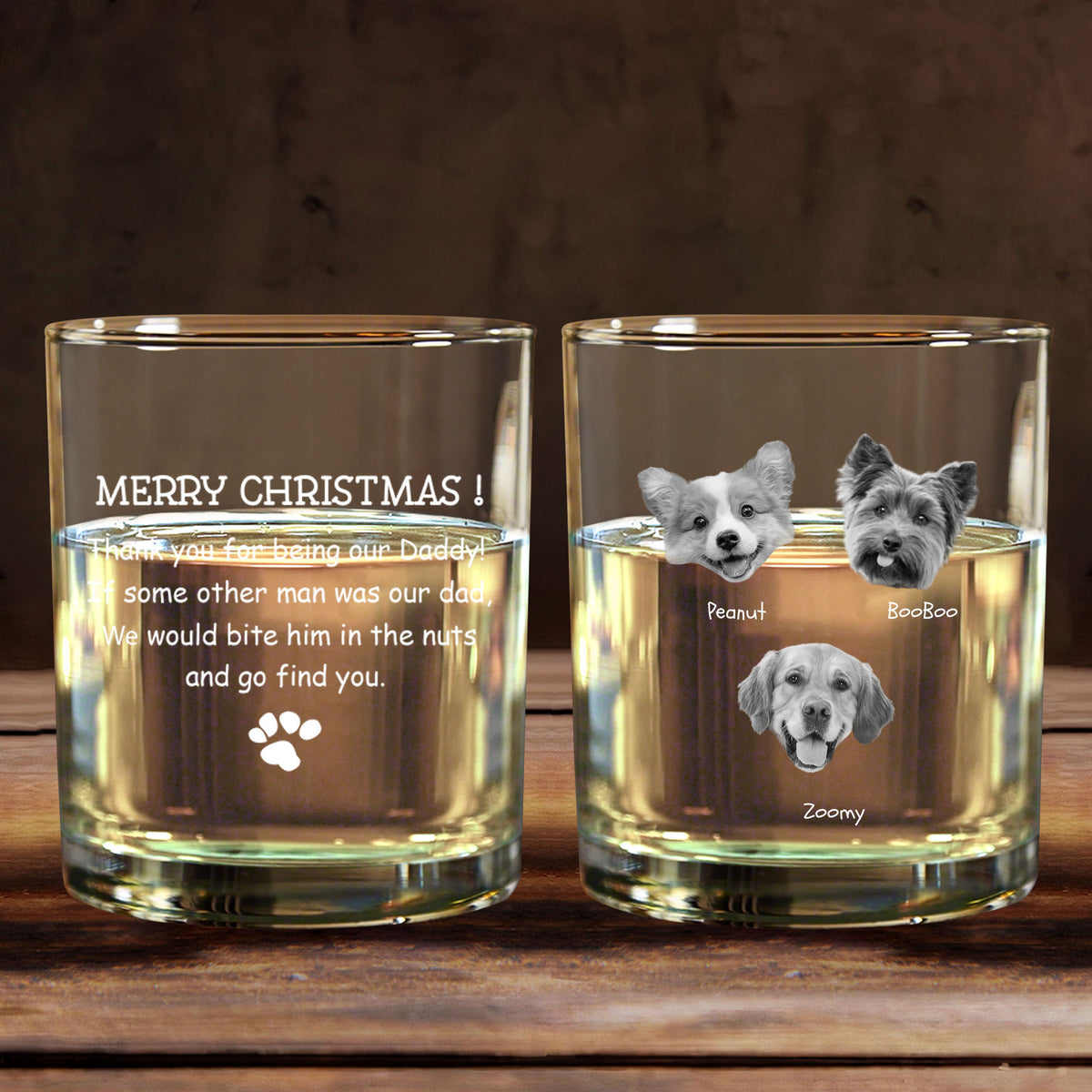 Personalized Whiskey Glasses with Pet Photos, Custom Christmas Gift for Pet Lovers from Their Furry Friends
