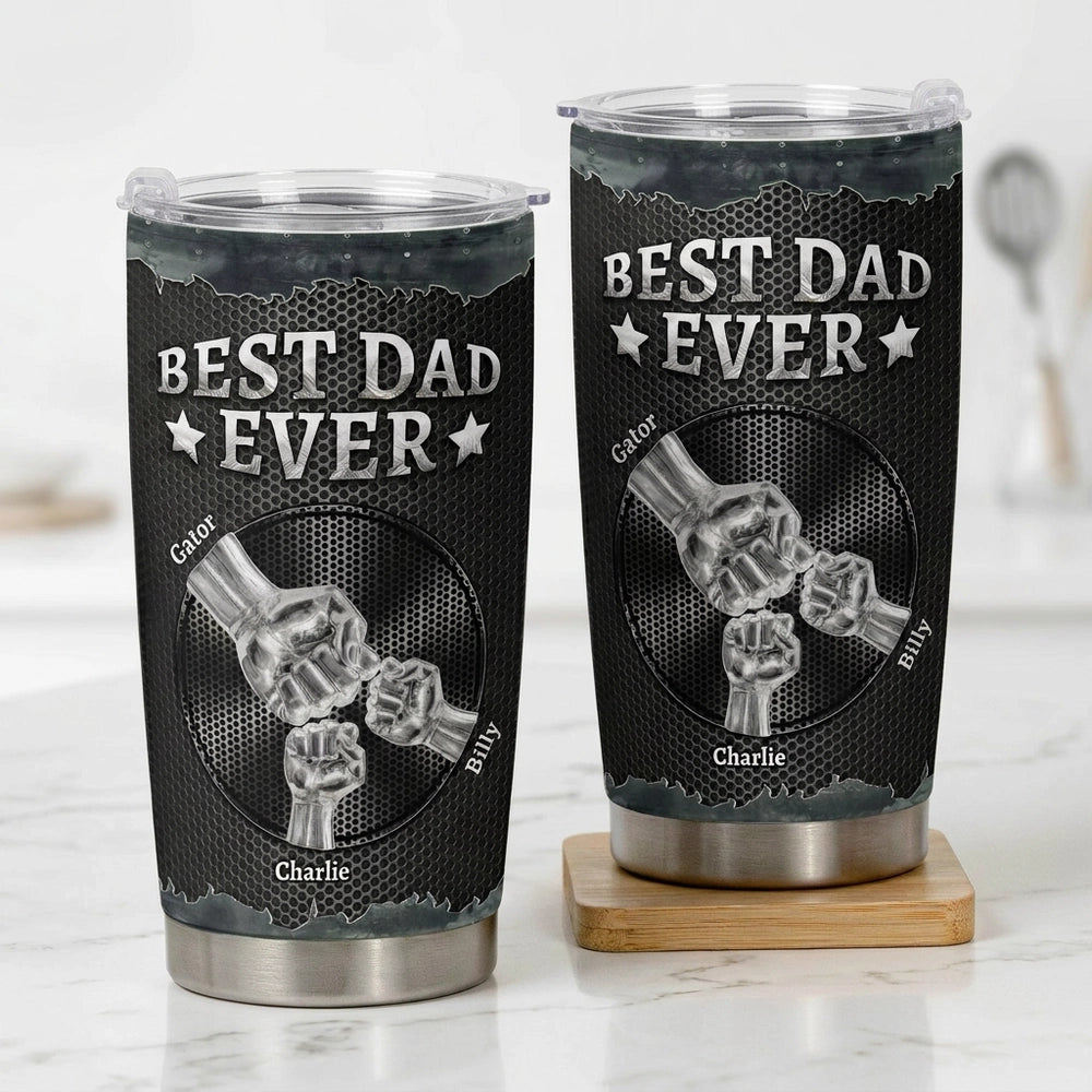 Personalized Best Dad Ever Insulated Travel Tumbler with Fist Bump Design, Unique Father's Day Gift for Dad
