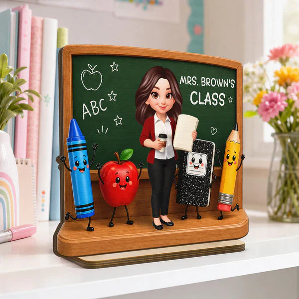 Personalized 2-Layer Wooden Plaque With Teacher Chalkboard Art, Unique Creative Gift For Teacher