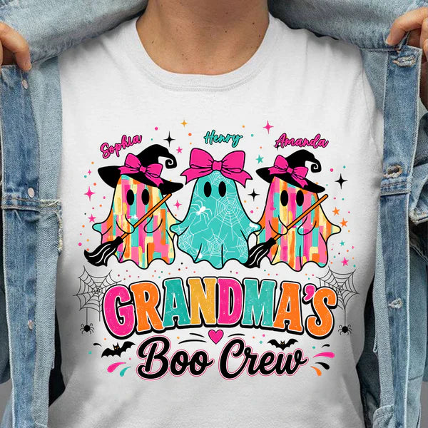 Personalized Grandma's Boo Crew Classic Tee, Bow Ghosts For Smiling Grandma, Unique Gift
