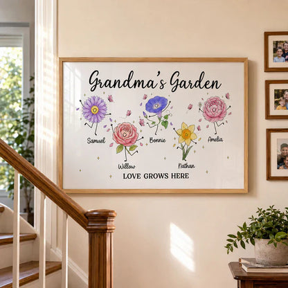 Personalized Grandma's Garden Canvas With Soft Floral Doodles, Unique Gift For Grandma & Home Decor