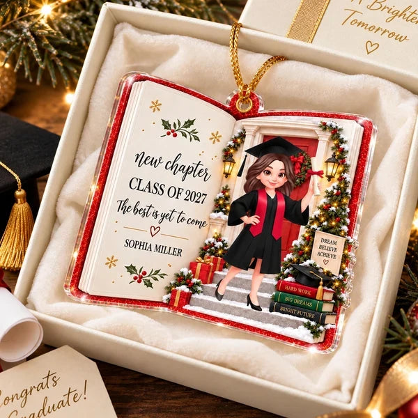 Personalized Acrylic Ornament, Cartoon Graduate Holding a Diploma, Unique Christmas Gift for Graduates