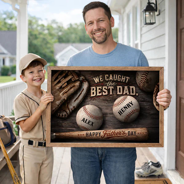Personalized Baseball Dad Poster with Glove & Balls, Unique Father's Day Gift for Dad