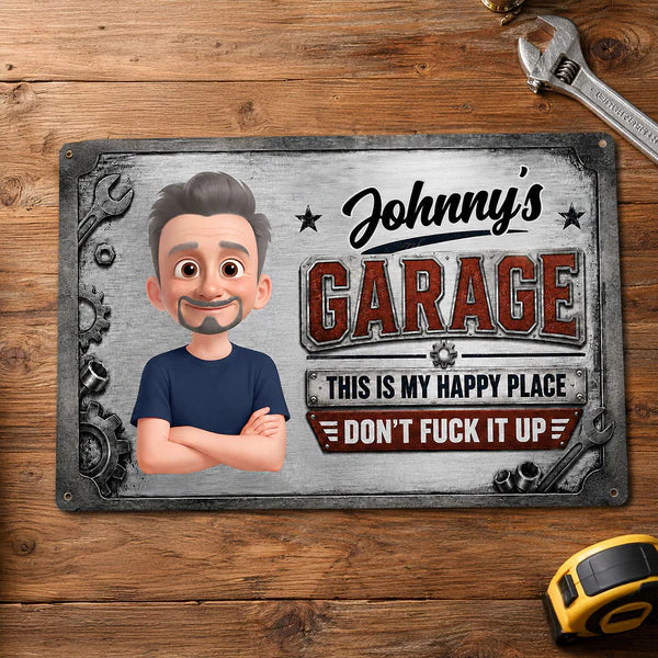 Rectangular Iron Sign, Personalized This Is My Happy Place Garage Decor, Creative Gift for Mechanic