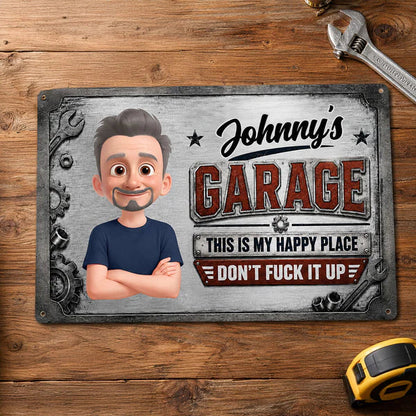 Rectangular Iron Sign, Personalized This Is My Happy Place Garage Decor, Creative Gift for Mechanic