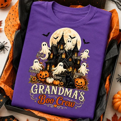 Personalized Grandma's Boo Crew Classic Tee, Haunted House Ghosts, Unique Gift for Grandma